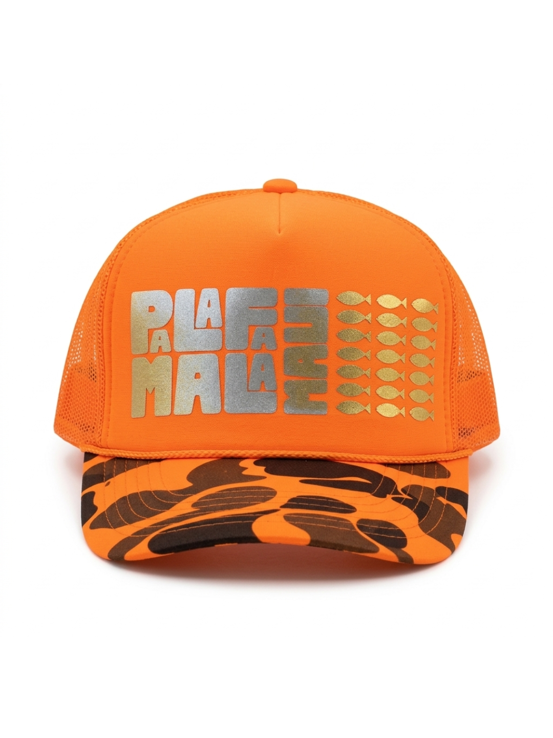 Orange paddle sports cap with white text and logo on a white background