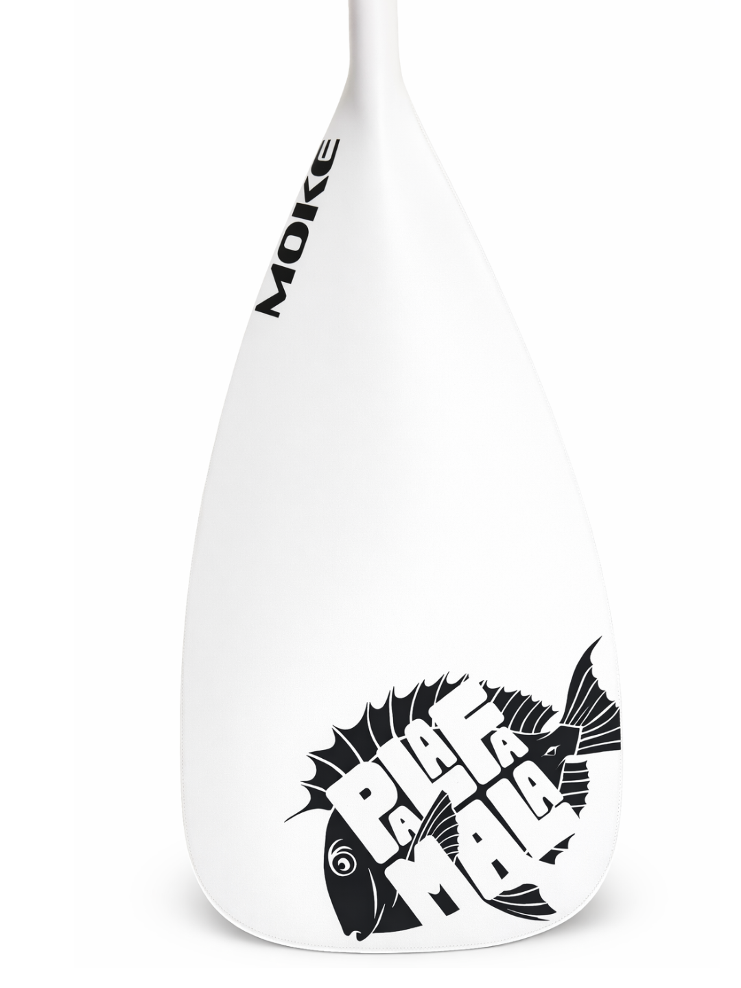 White paddle blade in MOKE version, black fish design by Palafamala brand on a white background