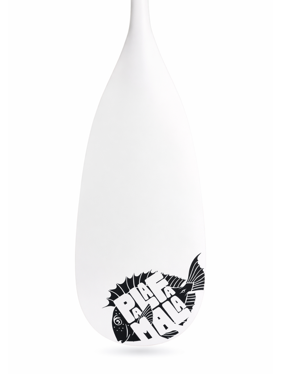 White paddle steer with black fish design on a white background