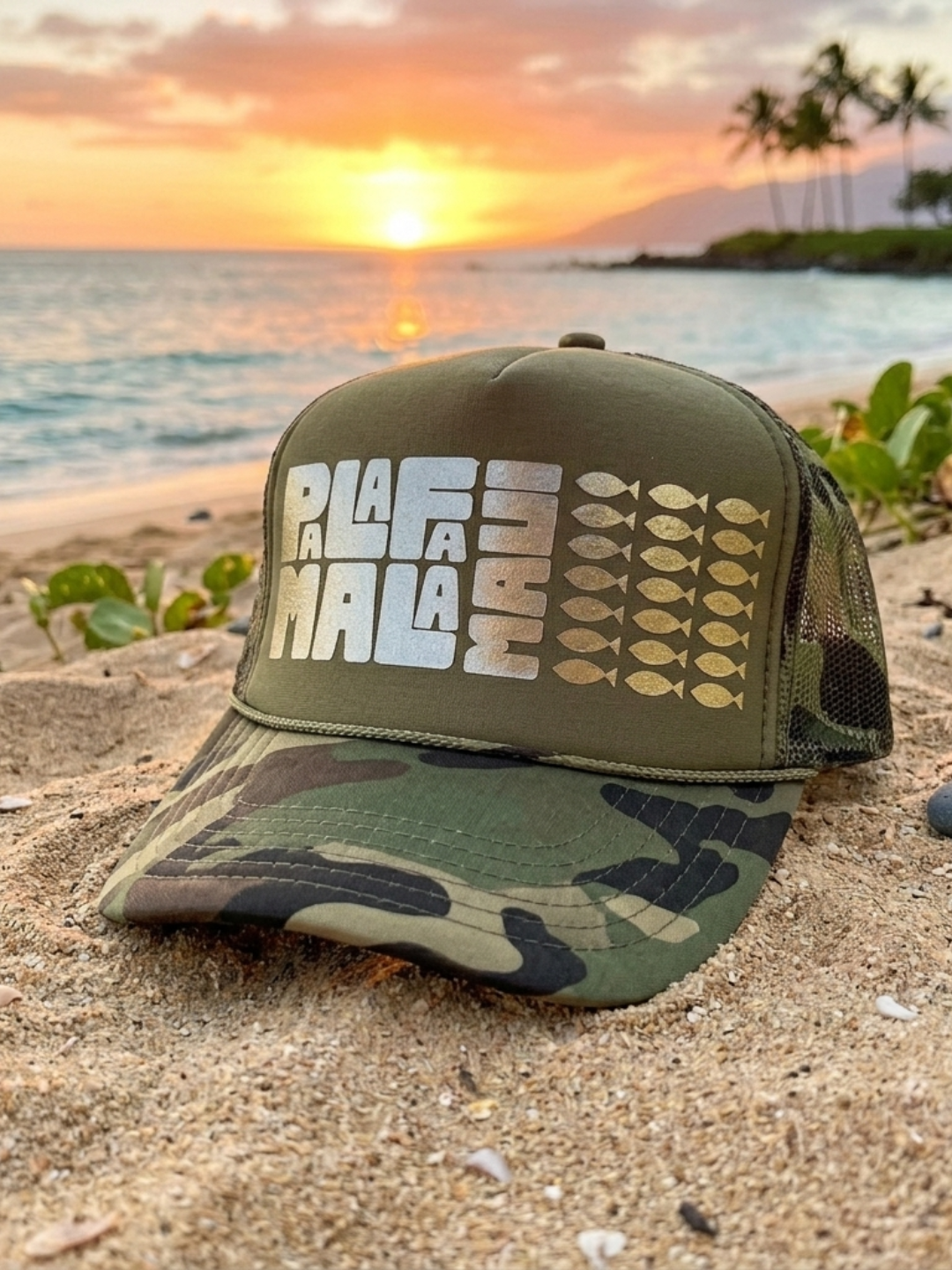 Army green paddle sports cap with white text and logo on a white background