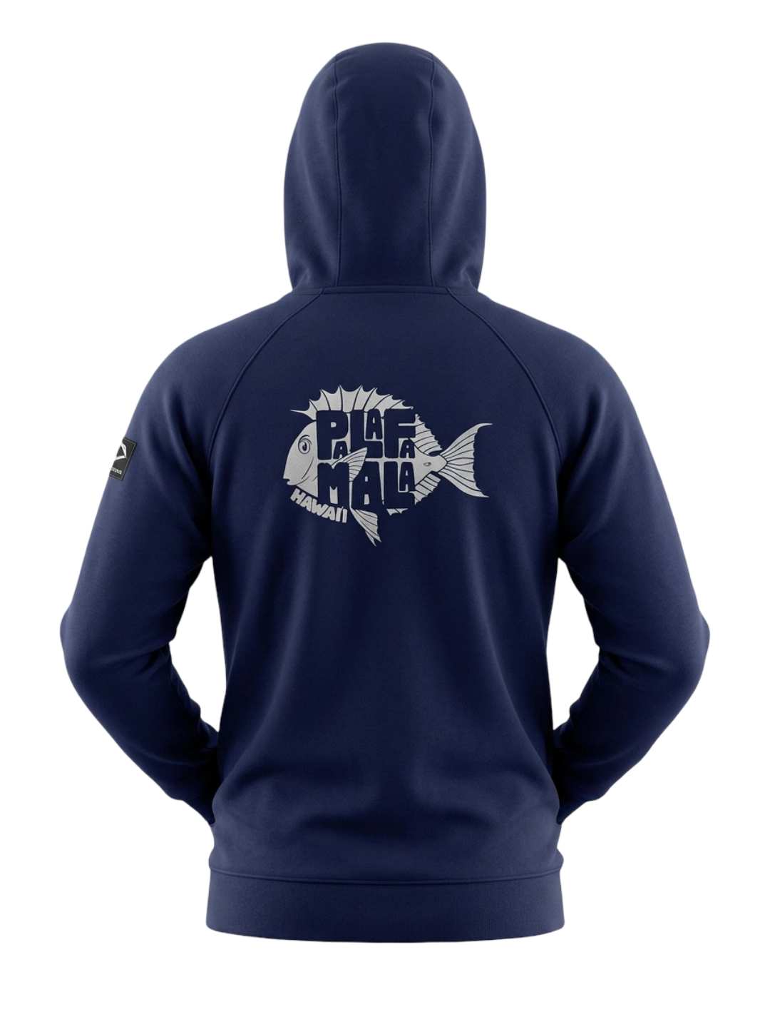Navy blue hoodie with 'Palafamala' logo on the back, on a white background